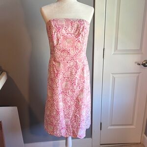 Lilly Pulitzer Pink Strapless Floral Midi Dress